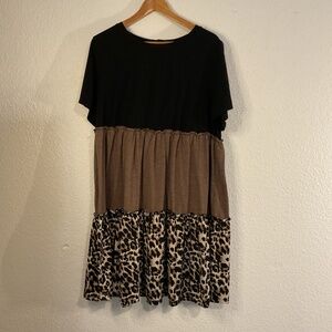 EMERY ROSE Plus Leopard Print Ruffle Hem Dress Size 2XL